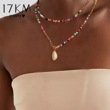 17 км богемное цветное ожерелье из ракушек для женщин, летнее короткое ожерелье из бисера с воротником на ключице, женские украшения