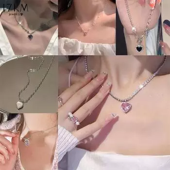 17 км Фиолетовый Кристалл Сердце Подвеска Ожерелье Женщины Милая Крутая Девушка Панк Ключица Цепь Модное Эстетическое Ожерелье Ювелирные Изделия Подарок