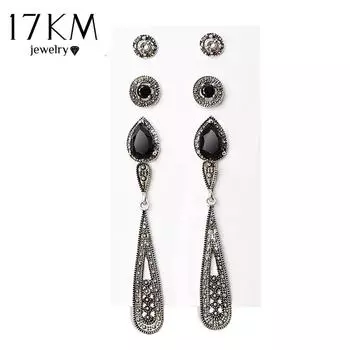 17 км геометрические винтажные женские серьги с контрастной кисточкой, круглые серьги черного цвета, модный комплект ювелирных изделий