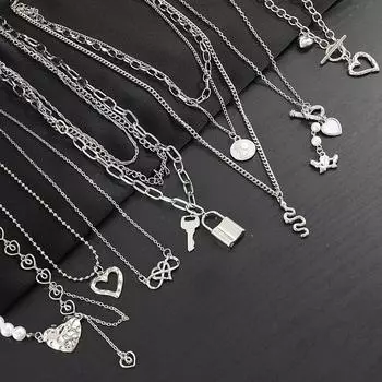 17 км готическое серебряное многослойное ожерелье-цепочка для женщин и мужчин, ожерелья с геометрическим сердечком в стиле панк, ювелирные изделия, подарки