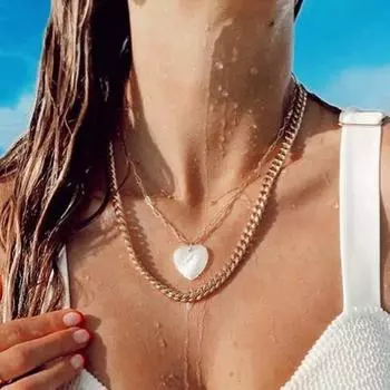 17 км индивидуальное двойное ожерелье на толстой цепочке, креативное ретро-кулон «Любовь», цепочка на ключицу, ожерелье «любовь» в форме ракушки
