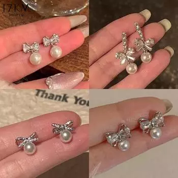 17 км корейский искусственный жемчуг бант циркон кисточка серьги для женщин темперамент серьги аксессуары ювелирные изделия 5