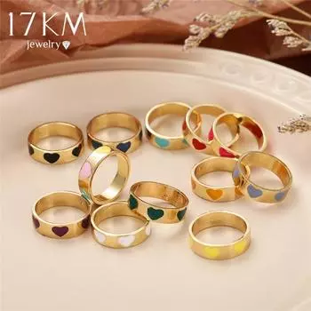 17 км корейское модное красочное кольцо с сердечком для женщин и девочек, модные золотые металлические звезды, открытые кольца, вечерние, свадебные подарки, ювелирные изделия