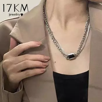 17 км модное посеребренное ожерелье-цепочка для женщин, модное двухслойное геометрическое прямоугольное ожерелье, ювелирное изделие, подарок