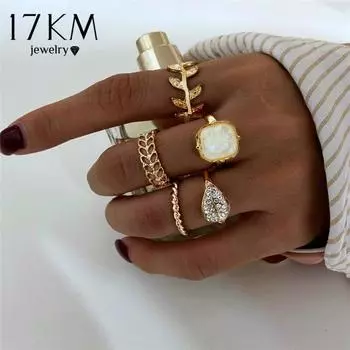 17 км модные креативные кольца из натурального камня для женщин, богемная цепочка с кристаллами и листьями, кольца на палец, ювелирные изделия