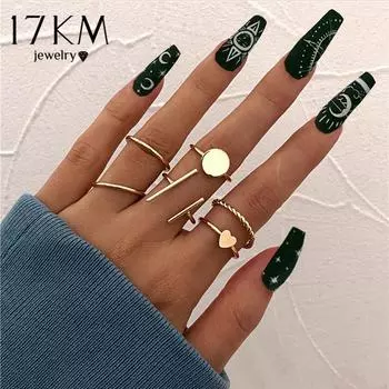 17 км модные золотые геометрические круглые кольца в форме сердца, набор для женщин и девочек, простые кольца на палец в стиле панк с крестом, 2021, трендовые ювелирные изделия для вечеринки