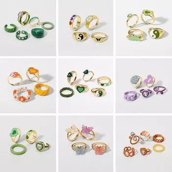 17 км модные золотые кольца с геометрическим сердечком, набор колец для женщин, красочные фиолетовые, зеленые кольца из смолы, оптовая продажа ювелирных изделий