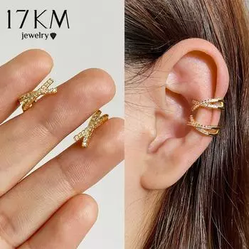 17 км модные золотые серьги-клипсы с кристаллами для женщин и девочек, милые жемчужные серьги-манжеты с фианитом без пирсинга, ювелирные изделия