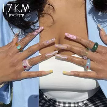 17 км нерегулярное кольцо из акриловой смолы для женщин, летние прозрачные квадратные круглые кольца с кристаллами, ювелирные изделия для вечеринки