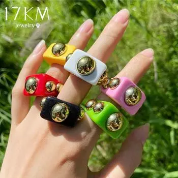 17 км панк золотые бусины прозрачные акриловые квадратные кольца из смолы набор для женщин друг пара толстое геометрическое кольцо 2021 трендовые ювелирные изделия