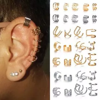 17 км простые зажимы для ушей золотого цвета, непирсинг, поддельные серьги-клипсы для хряща, серьги-клипсы, манжеты для ушей для женщин и мужчин, ювелирные изделия Style 1