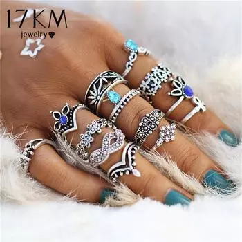 17 км Ретро Цветок Бесконечные Кольца На Костяшки Для Женщин Винтаж Геометрический Узор Кристалл Кольца Набор Партии Богемные Ювелирные Изделия 13 ШТ./Компл.