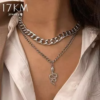 17 км ретро многослойная цепочка с подвеской в виде змеи, ожерелье для женщин, модное ожерелье золотого, серебряного цвета, большая толстая цепочка, 2021, ювелирные изделия