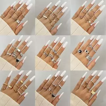 17 км в стиле панк, винтажные серебряные кольца с крыльями ангела, набор колец в форме сердца для женщин, готический хип-хоп, кольцо с черепом и бабочкой, вечерние ювелирные изделия