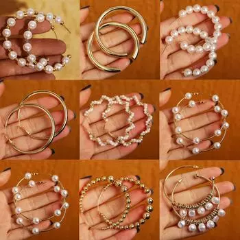 17 км винтажные серьги с жемчугом большого размера для женщин и девочек Brinco, большие серьги-кольца, круглые серьги, массивные геометрические модные украшения