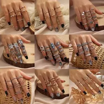 17 км винтажные серебряные кольца с бабочками, комплект для женщин, богемные кольца с листьями, звездой и луной, эффектные кольца, модные ювелирные изделия 2021, подарки
