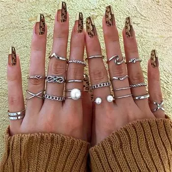 17 км винтажные волны с перекрестной цепочкой, набор колец для женщин, панк-покер, кольца на палец с бесконечным цветком и сердцем, трендовые ювелирные изделия 2021, вечерние