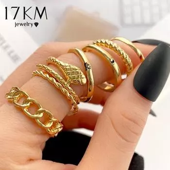 17 км винтажные золотые кольца со змеей и животными, набор для женщин и мужчин, кольца в стиле панк, луна, звезда, 2022, трендовые ювелирные изделия, подарки