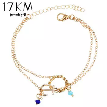 17 км винтажный античный серебряный цвет женский большой синий камень бусины богемный браслет на щиколотке украшения для ног в стиле бохо