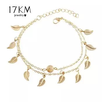 17 км женские регулируемые двухслойные пляжные сандалии с кисточками из искусственного жемчуга, браслет с цепочкой на щиколотке и бусинами золотой