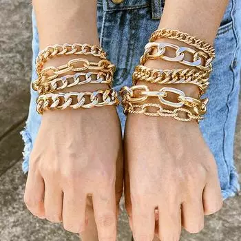 17 км золотой большой толстый браслет-цепочка в стиле панк для женщин и мужчин, модные простые геометрические браслеты с подвесками, трендовые ювелирные изделия 2021