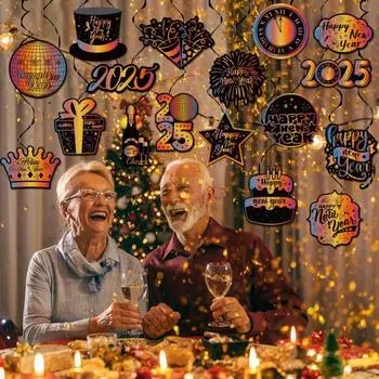 17 шт. 2025 Новогодние подвесные завитки для внутреннего использования, бумажные подвесные потолочные спирали, украшение 1 Set