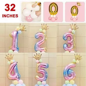 17 шт./компл. фольгированные шары с радужными цифрами 32 дюйма, корона из воздушных шаров 0-9, цифровые шары, свадебные украшения, декор для дня рождения as show