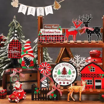 17 шт. Рождественские центральные вывески, рождественские многоярусные подносы, набор украшений для дома, комнаты, камина