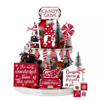 17 шт. Рождественские многоярусные подносы с украшениями Деревянные конфетные трости Гномы Грузовики Знаки для