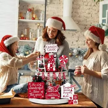 17 шт. Рождественские многоярусные украшения для подносов, деревянные конфеты, гномы, грузовики