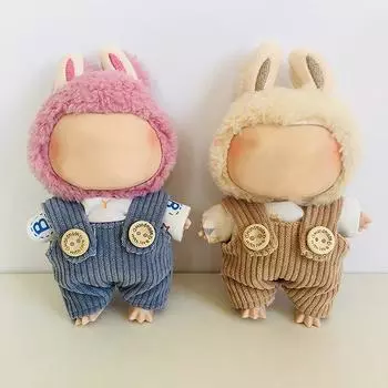 17 см кукла Лабубу милая мини эмалевая подвеска кукольная одежда футболка пуговица подтяжки брюки наряд аксессуары слепая коробка кукольная одежда