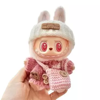 17 см Мини Одежда для Куклы Наряд Аксессуары для Labubu Свитер Шляпа Сумка через Плечо Одежда Одежда для Куклы Labubu Одежда Одежда