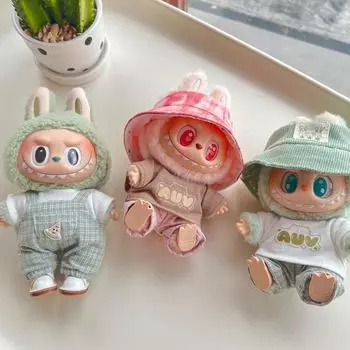 17 см мини плюшевая кукла повседневная одежда наряд аксессуары для Кореи Kpop Exo Labubu Idol шляпа футболка брюки комплект одежды подарок A11