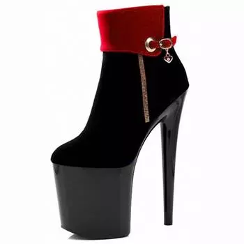 17 см осенние новые низкие короткие сапоги черные на очень высоком каблуке фланелевые полые крутые сапоги модные водонепроницаемые женские 34