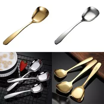 17 см плоскодонная ложка из нержавеющей стали квадратные столовые ложки для риса детская длинная ручка ложка для напитков для мороженого десерт