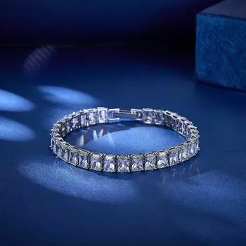 17 см прямоугольные женские браслеты из белого циркония с родиевым покрытием белый