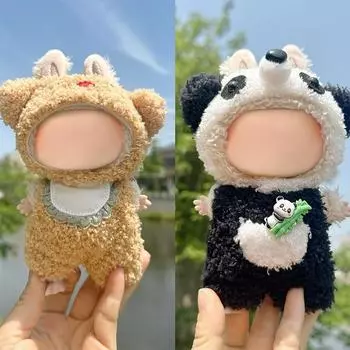 17 см симпатичная мини плюшевая кукольная одежда аксессуары для кукол Лабубу комбинезон медведя одежда плюшевый комплект из двух предметов сделай сам детский подарок