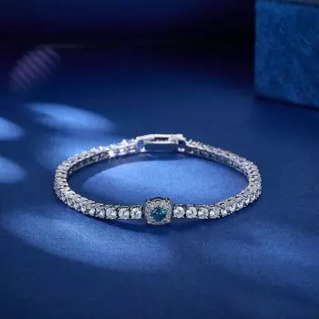 17 см синий белый круглый циркон полный кубический цирконий теннисный браслет