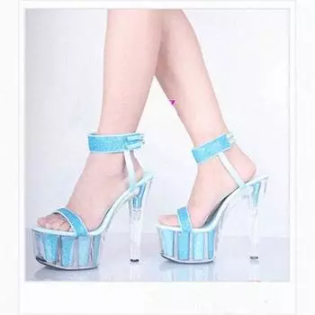 17Cm fish mouth fine high heel glitter crystal sandals women s summer simple waterproof table open-toe buckle thin women s shoes 34 красный