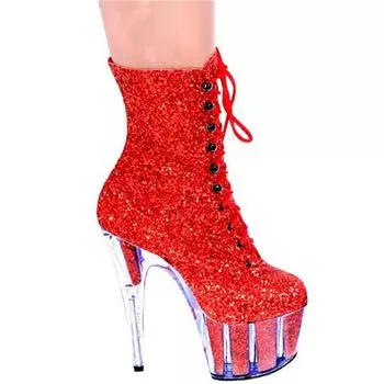 17Cm Red Shoes Patent Leather Boots High Heel Short Boots Transparent Sole Leg Elastic Boots 34 красный