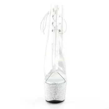17Cm summer fully transparent crystal shoes women s low tube fashion trend round head knight boots average size versatile fashion 34 прозрачный