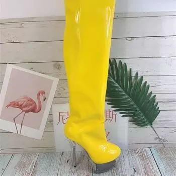 17Cm summer high-top solid color fine heel adhesive bottom banquet order yellow retro average size round head fashion boots 34 жёлтый