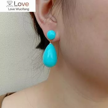 17х27мм (Длинные серьги-гвоздики с жемчугом и морской ракушкой бирюзового цвета, позолоченные ювелирные изделия для женщин 17x27MM