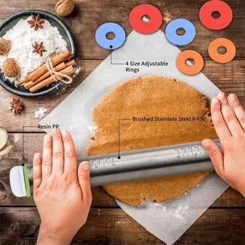 17Inch Stainless Steel Adjustable Rolling Pin Silicone Baking Mat Non-Stick Fondant Dough Rolling Pad Oven Liner Kitchen Utensil