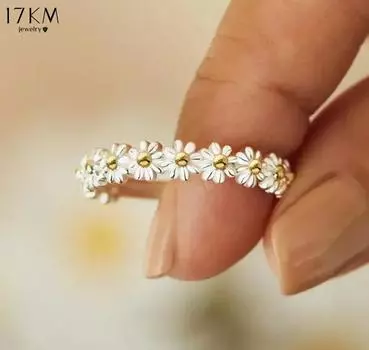 17KM 1 шт. Милые кольца в виде цветка маргаритки для женщин, открытые регулируемые кольца, гальванизированные манжеты, обручальные кольца, ювелирные изделия на заказ