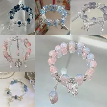 17KM 1PCS Camellia Glass Браслет с бусинами и кисточками для женщин Ювелирные изделия Аксессуары