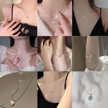 17KM 1шт Цирконий Любовь Ожерелье Женская Ключичная Цепочка Простая, Подарок для Друзья, Подарок для Дочери для Женщин Ювелирные Изделия Аксессуары