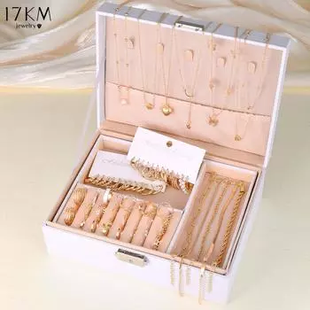 17KM 44 шт. комплекты ювелирных изделий в стиле бохо для женщин, модные винтажные серьги из металла с сердечками и цирконием, ожерелья, браслеты, кольца на щиколотку, подарки