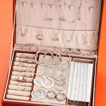 17KM 57 предметов - набор из цепочек, колец и сережек в корейском стиле с бабочками в форме сердца для женщин - идеально подходит для повседневной носки, вечеринок и праздников - БЕЗ КОРОБКИ