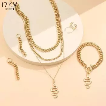 17KM 5PCS Necklaces For Women Sexy Accessories Jewelry Trend Snake Jewelry Wedding Ring Earrings Bracelet And Necklace Set